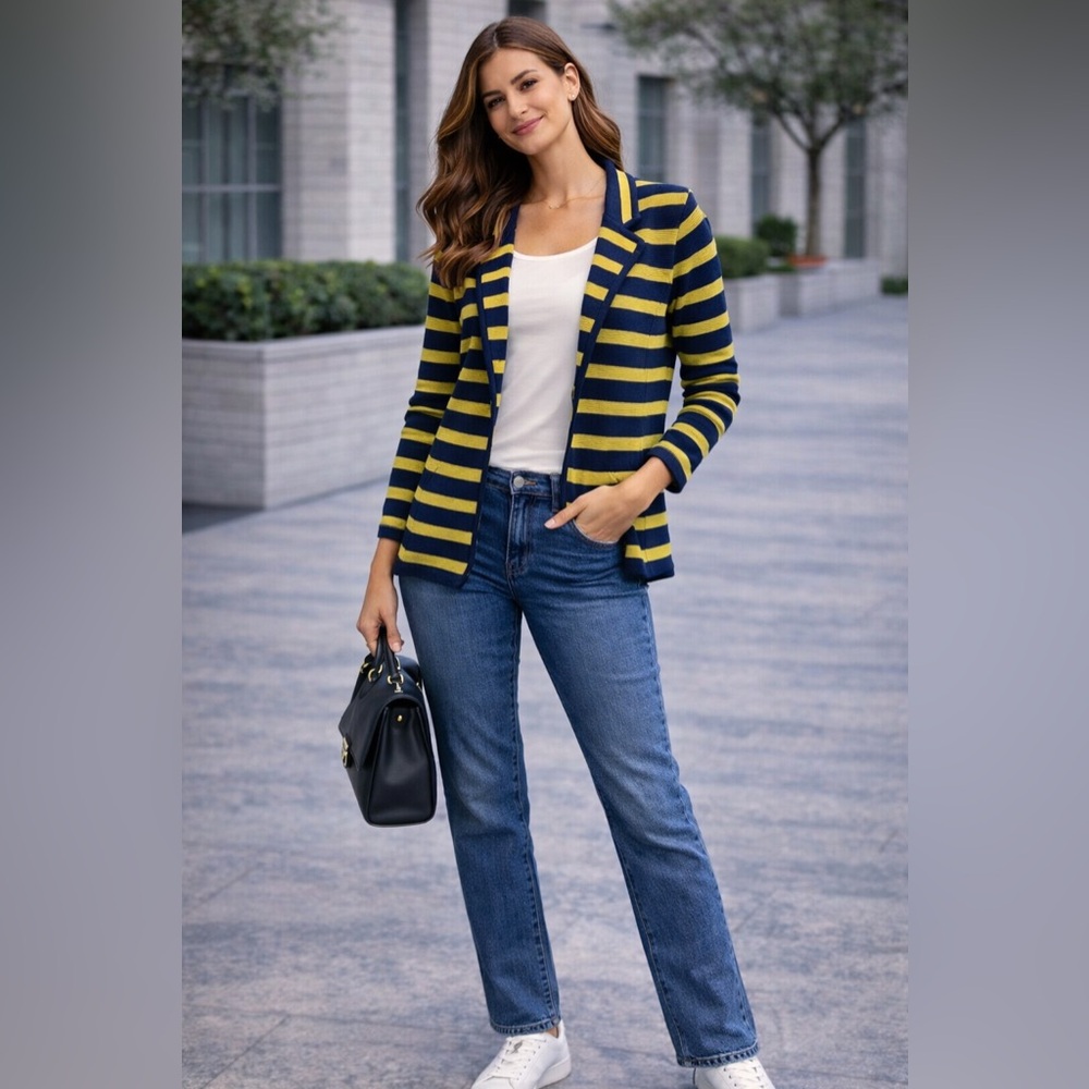 Striped Navy and Yellow Women's Blazer